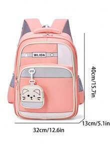 1个可爱水鼠图案撞色背包，适合青少年。大容量活泼学生背包，多口袋设计。时尚背包。实用手提包。个性化轻便背包 - 西瓜粉 - 查看 4