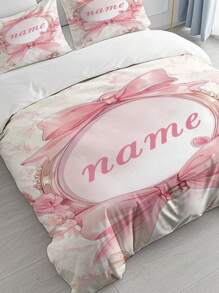 3pcs Customized Name Floral Butterfly Bedding Set, Sweet Princess Style, Suitable For Girls' Bedroom, Sleepovers, Gifts, Personalizes Sleeping Space, Easy To Match And Clean, Customized Duvet Cover, Customized Name Bedding Set, Suitable For All Occasions - Multicolor - View 5