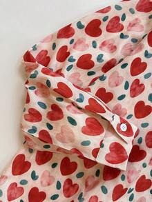Women's Heart & Strawberry Print Button-Down Long Sleeve Shirt, Casual And Lovely For Outings - Multicolor - View 9