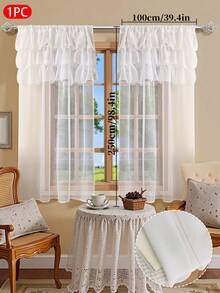 1pc Sheer Curtain With Multilayer Lace Trim, Allows Light Penetration With Privacy, Rod Pocket Top Design, Made Of Premium Soft Fabric, Good Drape, Suitable For Living Room, Bedroom, Bay Window And More - Multicolor - View 10