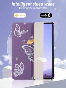 1pc Solid Color Tri-Fold Purple Letter & Butterfly Painted Flat Tablet Case With Kickstand, PC Hard Back Cover, Thin & Lightweight, Magnetic Sleep/Wake, Compatible With IPad Mini4/Mini5/Mini6/Mini7/Air1/Air2/9.7/10.2/10.5/Air4/Air5/10.9/Pro11/10th/Air 11-In.(M2)-2024/Pro 11-In.(M4)-2024/IPad Air 11-Inch (M3) 2025/IPad (A16) 11 Inch 11th Generation 2025, Does Not Include Stylus