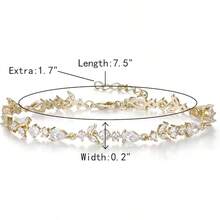 Crysdue Wedding Bridal Link Bracelet Brides Bridesmaids, Marquise Cubic Zirconia Tennis Bracelets Women Prom Jewelry - 02_金色 7.5-9.1英寸 - 查看 6