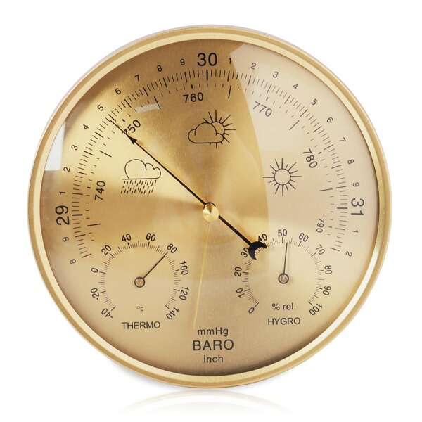 3-In-1 Wall Hanging Weather Station – Thermometer, Barometer & Hygrometer – Durable Aluminum, Easy To Clean – Accurate Indoor/Outdoor Weather Monitoring For Home & Office (Fahrenheit)