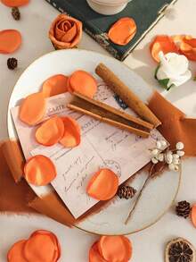 50/100/300/500/1000片装丝绸玫瑰花瓣，婚礼花瓣，橙色花瓣，人造玫瑰花瓣，仿真花瓣，求婚篮装饰，走道装饰，新娘送礼会餐桌装饰，万圣节派对花瓣，秋季装饰 - 橘色 - 查看 4