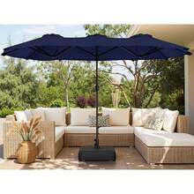 JAMFLY 16FT Large Patio Umbrella With Base, Outdoor Double-Sided Rectangular Umbrella, Market Umbrella With Crank Handle For Poolside Lawn Garden - 藏蓝色 - 查看 1