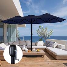 JAMFLY 16FT Large Patio Umbrella With Base, Outdoor Double-Sided Rectangular Umbrella, Market Umbrella With Crank Handle For Poolside Lawn Garden - 藏蓝色 - 查看 8