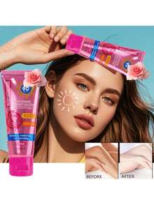 1pc Rose Sunscreen, Multi-Functional Repairing Isolation BB Cream, Rose Fragrance, High SPF, 2-In-1 Sunscreen And Isolation, Moisturizing And Oil Control, Concealing Pores, Waterproof And Sweat-Proof, Say Goodbye To Tanning And Aging, Non-Drying After Sun Exposure, Suitable For Travel, Camping, Hiking, Mountaineering, Outdoor Activities, Beach, Summer Skincare, Cosmetics For Women And Girls. - Multicolor - View 2