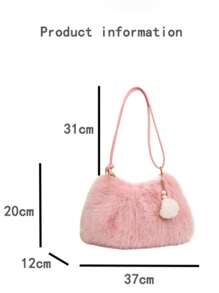 حقيبة خياطة كبيرة السعة بسحاب، تصميم سلسلة مزخرفة بالفرو الاصطناعي وتصميم نطافة، حقيبة كتف/ إبطية نمطية بسيطة مع زخارف صغيرة، مناسبة للاستخدام اليومي للنساء