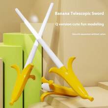 1pc Retractable Banana Sword - Gravity Sensing Design, Portable Mini Version, Elastic Samurai Sword Shape, Finger Pressure Relief Tool, Party Gag Gift, Birthday Fun Surprise, Holiday Humor Gift, Christmas Funny Favor, New Year Entertainment Item, Adult Novelty Toy, Desktop Dynamic Decoration