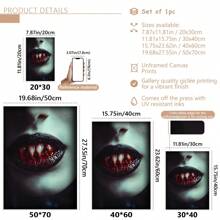 1 件无框哥特式吸血鬼帆布印刷品 - 吸血鬼牙齿印刷品、黑暗乡村风格艺术、哥特式美学、恐怖艺术印刷品、吸血鬼核心、黑暗幻想海报、墙壁艺术、房间装饰用品、秋季、万圣节、现代、复古（可选框架）