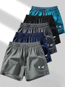 1 pieza Pantalones cortos deportivos para correr de hombres, pantalones cortos ligeros, de secado rápido y transpirables para uso casual al aire libre en verano - Gris Claro - Ver 4