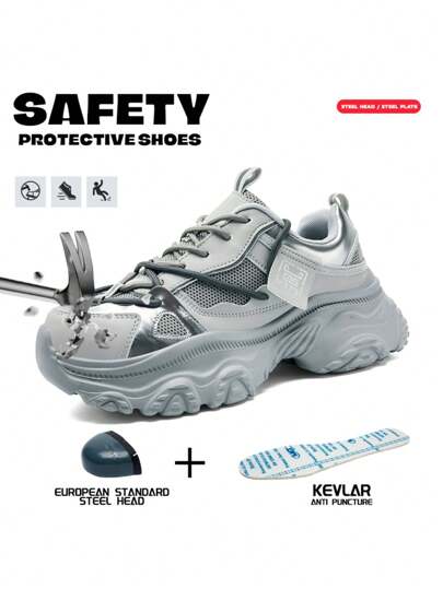 Women's New Safety Shoes, Anti-Smash, Anti-Puncture Steel Toe Shoes, Comfortable Breathable Work & Casual Chunky Sneakers (Run Small By Half Size)