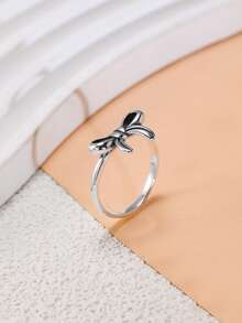 Simplified Sterling Silver S925 Bow Ring - Romantic Feminine Jewelry