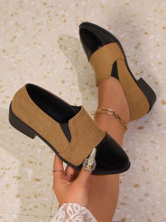 大码女式豹纹尖头乐福鞋，粗跟一脚蹬休闲运动鞋，低帮纯色复古时尚鞋，2025 年秋冬新款