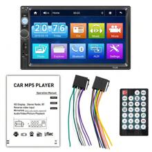 Reletech 7英寸双DIN车载MP5播放器 - 触摸屏显示 + 支持安卓/iOS镜像、倒车影像、USB/TF卡/FM收音机、多色背光按键、通用车载音响系统 - 黑色 - 查看 13