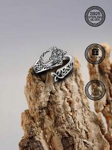 1 件 S925 纯银凯尔特结新月巫婆结戒指，女士珠宝，适合日常装饰、复活节装饰、音乐节装饰、复活节礼物、圣诞节礼物、婚礼礼物，附赠礼品盒 - 星月圖案 - 查看 6