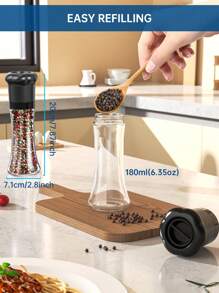 CLITON 1/2 件手动胡椒研磨器 – 节日礼物首选，厨房必备！非常适合节日、乔迁贺礼或烹饪爱好者的馈赠。配备大容量玻璃研磨盒、防尘设计，加长研磨带，研磨更舒适。适用于黑胡椒、白胡椒、海盐、玫瑰盐等 – 实用、时尚、贴心