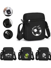 1 件迷你斜挎包，足球爱好者时尚单肩包新款黑色足球元素斜挎包休闲手机包，时尚轻巧，可调节肩带，拉链开合，适合上班、通勤、工作、约会、购物、上学、度假、户外休闲、旅行、购物等日常使用，送给朋友的生日礼物。