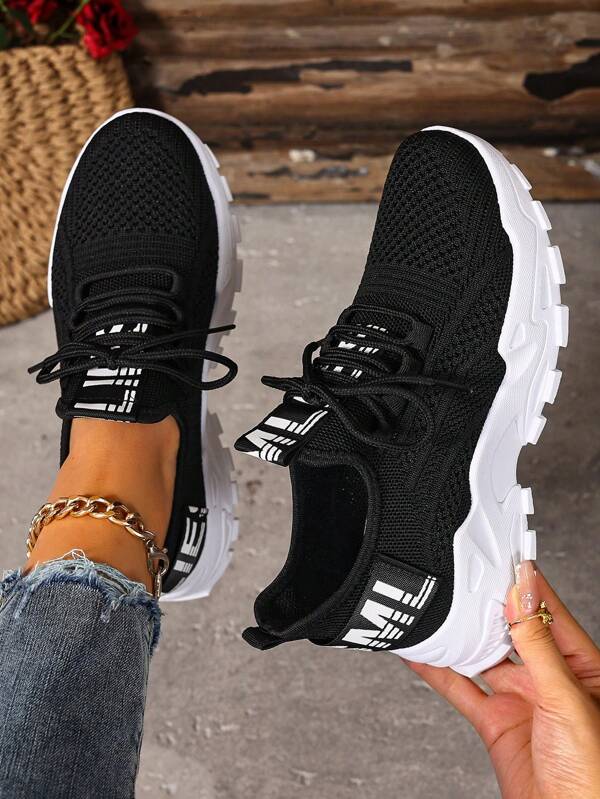 2025 New Women's Fashion Casual Shoes, Solid Color Lace-Up Sneakers, Summer Mesh Breathable Outdoor Running Shoes, Low-Top Comfortable Plus Size Women's Shoes, PVC Lace-Up Ladies Shoes, Breathable Soft Lightweight Fitness Gym Outdoor Holiday Shoes