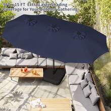 JAMFLY 16FT Large Patio Umbrella With Base, Outdoor Double-Sided Rectangular Umbrella, Market Umbrella With Crank Handle For Poolside Lawn Garden - 藏蓝色 - 查看 7