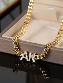 Dây chuyền khắc tên bằng đá Zirconia theo yêu cầu, kiểu Cuban, dây chuyền chữ cái cá nhân hóa, trang sức khắc tên bằng thép không gỉ, quà tặng cho phụ nữ. - Dây chuyền kim cương nguyên khối - Xem 2