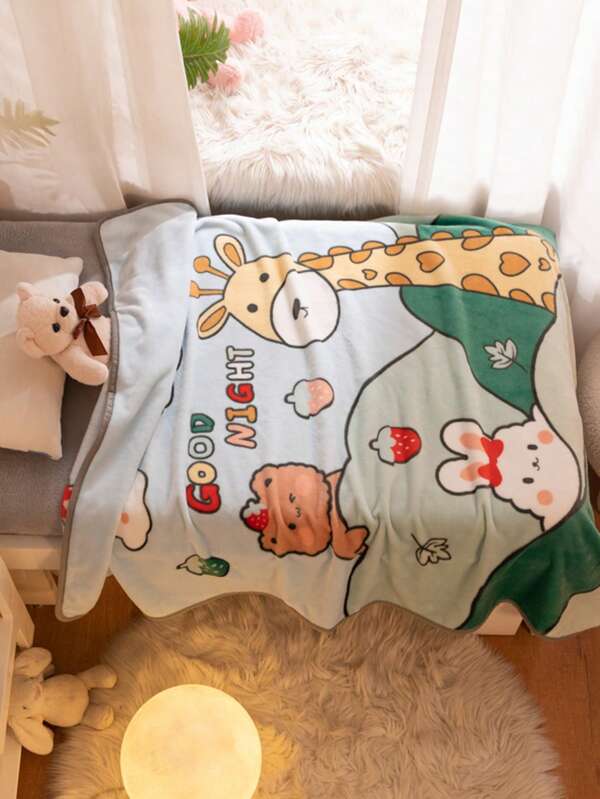 1 pièce Couverture en flanelle imprimée d'animaux de bande dessinée (100 x 140 cm), couverture douce et chaude à double face, convient pour le sommeil des enfants/bébés, la nurserie, le berceau, la chambre, la maternelle, peut être utilisée comme châle pour les bébés de 0 à 12 ans. Designs incluent lapin, girafe, dinosaure