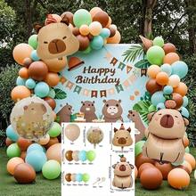 Bộ bóng bay chủ đề Capybara, 126 quả màu nâu, tông màu da cổ điển, xanh dương, xanh lá cây (18/10/5 inch), có bóng bay hình Capybara và bóng bay lá kim loại tròn, thích hợp cho tiệc sinh nhật và tiệc tiết lộ giới tính - 126 chiếc Nâu, Màu da, Xanh lam, Xanh lục - Xem 6