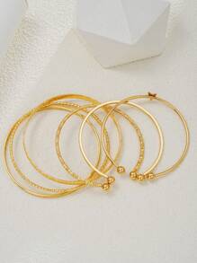 5/6 件复古时尚夸张开口星花扭纹手镯套装，光滑不对称袖口手镯 - 金色 - 查看 6