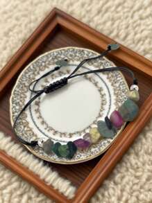 1pc Natural Gemstone Crystal Chip Beaded Braided Bracelet, Suitable For Women's Everyday And Holiday Wear, Jewelry Gift