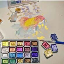 24色仿珍珠水彩颜料，固体颜料，适用于中国画、唐卡艺术、书法、着色、返校、学校用品