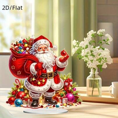 2D Flat Pendant Beginner 5D Christmas Diamond Painting Kit - Special Shape Crystal Rhinestone Art, Holiday Desktop Decor DIY Acrylic Craft Set, 2D Flat