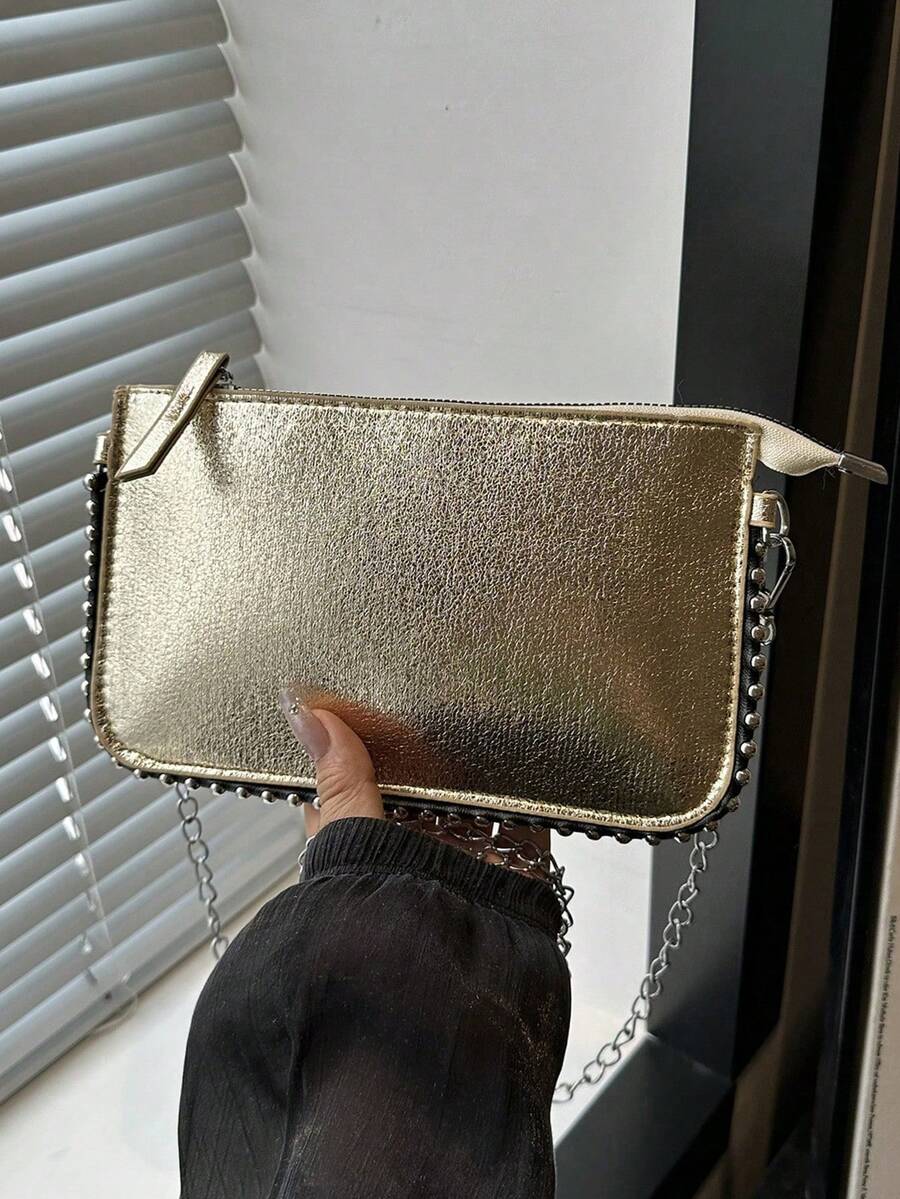 Leopard Print Women's Handbag, New Fashionable Charming Lady Style Shoulder Bag, Beaded Crossbody Clutch
