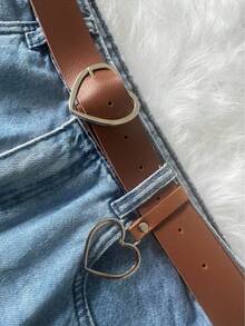 Women's PLUS SIZE Heart Belt With SILVER Pendant - 駝色 - 查看 2