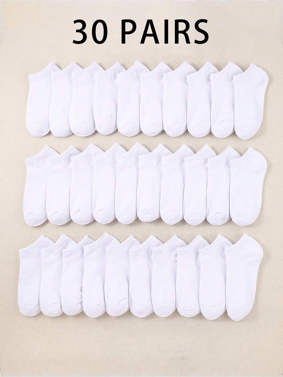 30 đôi tất đi thuyền dùng một lần hàng ngày, màu trơn, thoáng khí, thoải mái, khử mùi, thấm mồ hôi, tất cổ thấp, đơn giản và thoải mái để mặc hàng ngày, tất bốn mùa (1-16 tuổi)
