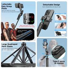 3-In-1 Extendable Aluminum Alloy Bluetooth Selfie Stick With 360° Rotatable Tripod, Auto Face Tracking For Smartphones, Wireless Remote, Compatible With IPhone 16/15/14/13/12 Pro, Android Phones, Black - Multicolor - View 7