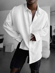 男士复古风纯棉亚麻质感长袖衬衫，四季皆宜，休闲百搭，尽显绅士风度，秋季必备单品 - 白色 - 查看 2