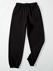 Customizable Plus Size Athleisure Pants, Personalized Text Print, Drawstring Waistband, Machine Washable - Comfortable Home Lounge Pants, Loungewear | Elastic Waistband Pants | Autumn & Winter Women's Casual Drawstring Warm Fleece Loungewear Jogger Pants