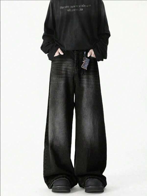 Teens/Young Boys' Loose Fit Cargo Pocket Wide Leg Casual Jeans