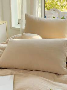 3pcs Solid Color Washed Soft Bedding Set - Khaki - View 2