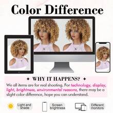 14-Inch Fluffy African Curly Hair Wig With Short Curly Fringe. Made Of Synthetic High-Temperature Resistant Material. Suitable For Daily Wear And Parties. All Saints' Day - Vàng - Xem 7