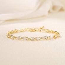 Crysdue Wedding Bridal Link Bracelet Brides Bridesmaids, Marquise Cubic Zirconia Tennis Bracelets Women Prom Jewelry - H_CZ,黃金 - 查看 6