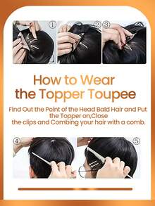 男士自然发饰直发隐形透明钩针假发，可完全覆盖头部并增强发量，牢固固定在头顶，逼真的假发 - Natural Black - 查看 8