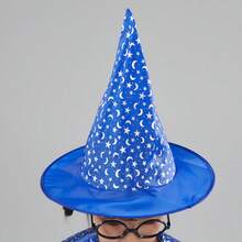 儿童魔术师COS斗篷巫师斗篷+尖顶帽套装，星形印花，透气万圣节派对服装，男女皆宜 - 彩色 - 查看 11