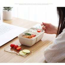 1pc Microwave Safe Lunch Box Bento Box, Plastic Wheat Straw Food Container For Home Kitchen, Portable Outdoor Camping Trip