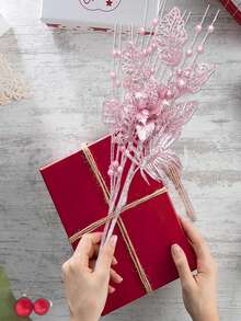 7 件装圣诞树饰品套装，粉色人造闪光浆果花茎枝摘花，适用于圣诞树装饰礼物小花瓶家居节日婚礼派对装饰，人造闪光圣诞树摘花，6 件人造闪光浆果茎和 1 件闪光浆果花饰品，适用于圣诞树礼物新年夜装饰 - 粉色 - 粉色 - 查看 6