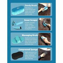 Horse Grooming Brushes Kit 8 Pieces With Organizer Bag Horse Grooming Care Series Horse Brush Sets Blue - Blue - View 3