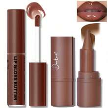 Lip Liner And Gloss Set, Dark Brown Plumping Lip Liner Lip Pencil Moisturizing Lightweight Lip Gloss Lip Combo, High Shine Glossy Lip Tint Lip Stain Makeup Long Lasting Lip Care For Women - 01 nâu nhạt - Xem 1