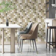 Papel de Parede Vinílico Autoadesivo Lavável Pastilha Ladrilho Azulejo Tons de Bege Marrom Claro Decoração - 10M - Visão 5