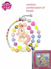 MY LITTLE PONY 1 pezzo Collana con perline colorate, pendente da principessa dolce con cartone animato in pesca e viola, scelta ideale per scuole e uffici, regalo perfetto per giovani per compleanni, Natale e inizio scuola, adatta per feste di compleanno, regali per amici, regali, decorazioni, arredamento casa, regali di San Valentino, San Valentino, matrimonio estivo in spiaggia, forniture scolastiche, decorazione camera