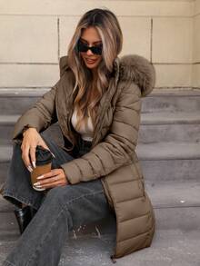 Women's Casual Hooded Regular Jacket With Pockets, Lightweight Cotton Jacket For Daily Wear - Coffee Brown - View 5